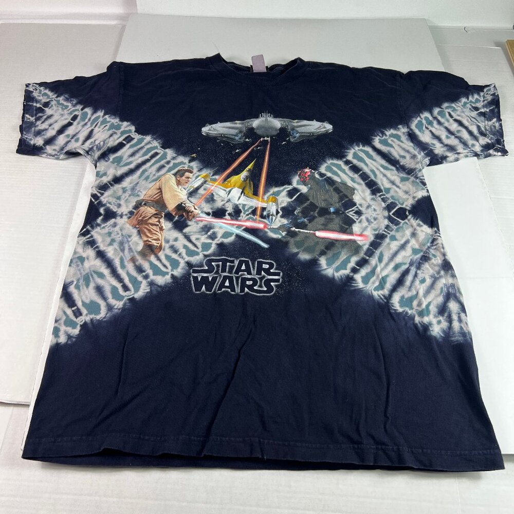 VTG Star Wars Episode 1 Shirt Men's Extra Large Blue Tie Dye Sith Obi Wan Shirt